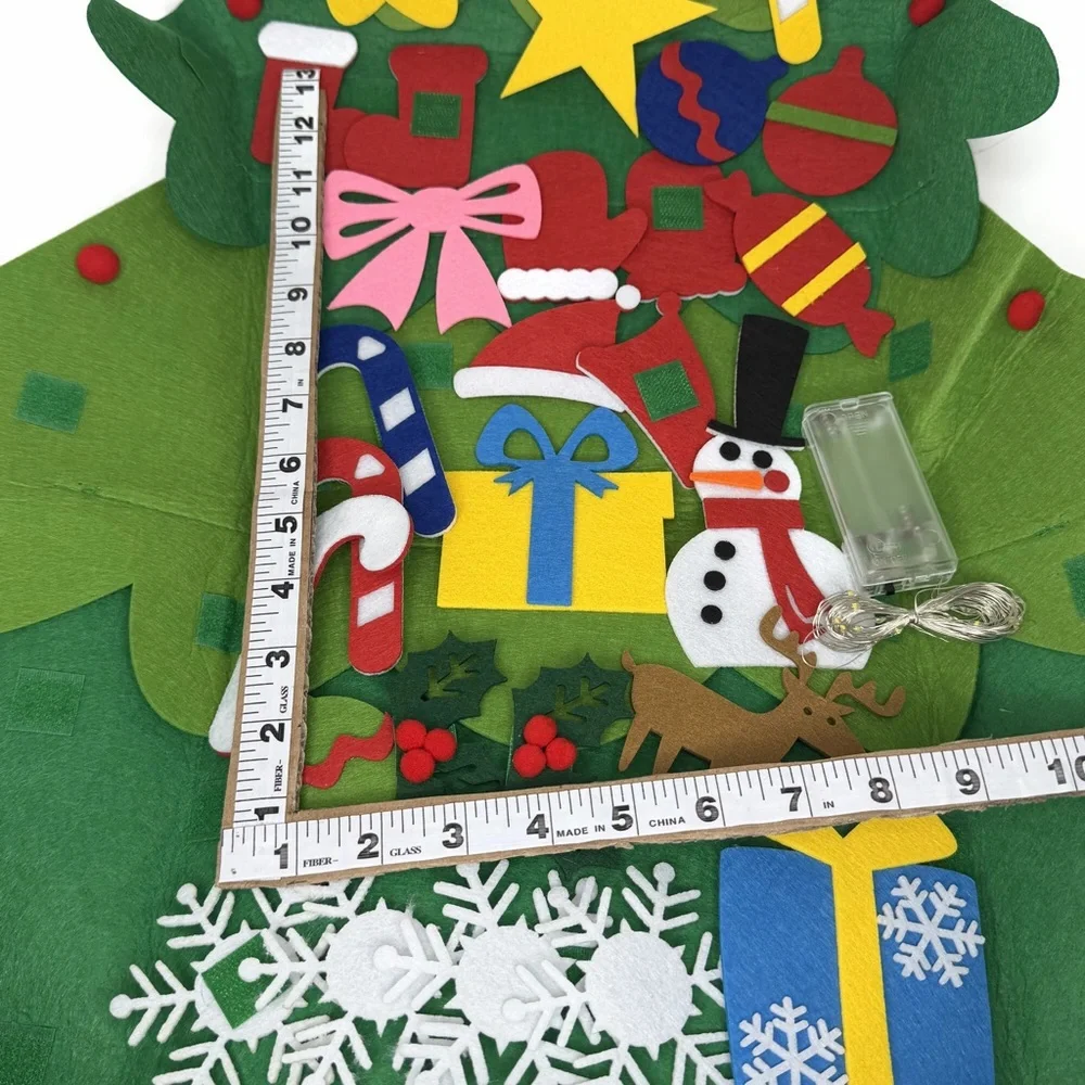 Green Felt Christmas Tree Hanging Wall Decor with Felt Ornaments LED Lights